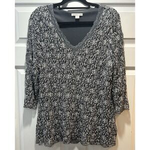 Coldwater Creek  Cross Dye Lace Lined Classy Stretch Shirt Blouse Gray XL